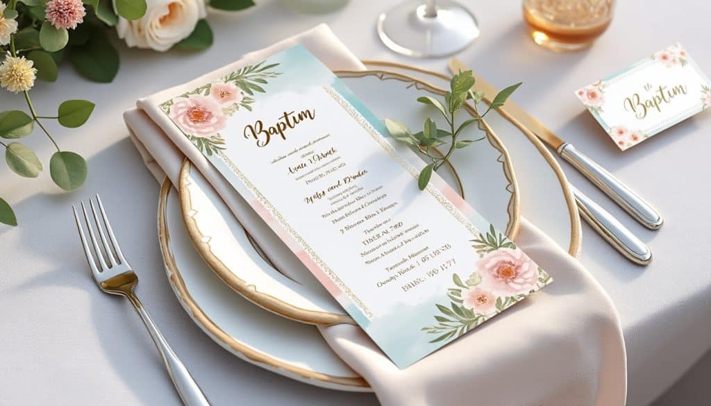 Menu et marque-place de baptême : les assortir au faire-part